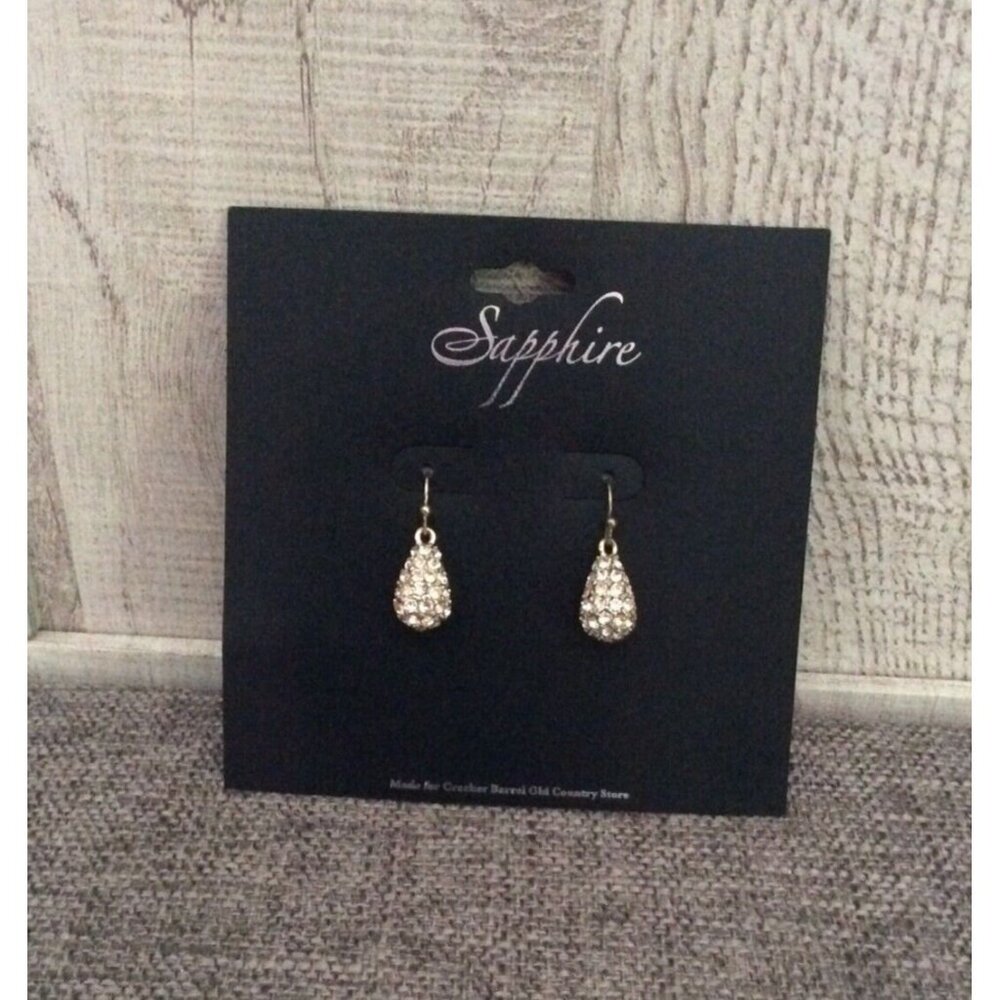 Fashion Pierced Drop Dangle Earrings Gold Tone Clear Rhinestones Womens - Picture 1 of 2